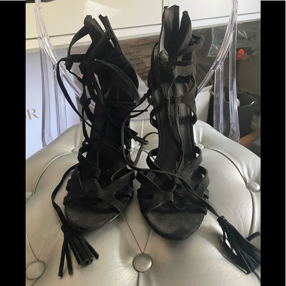 Forever 21 black suede strap heels